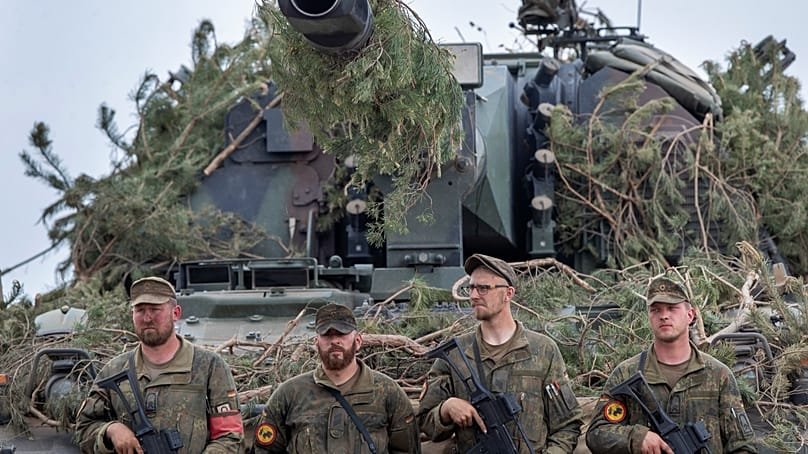 German soldiers on 29 May 2024 at a military training area in Pabrade, north of the Lithuanian capital Vilnius