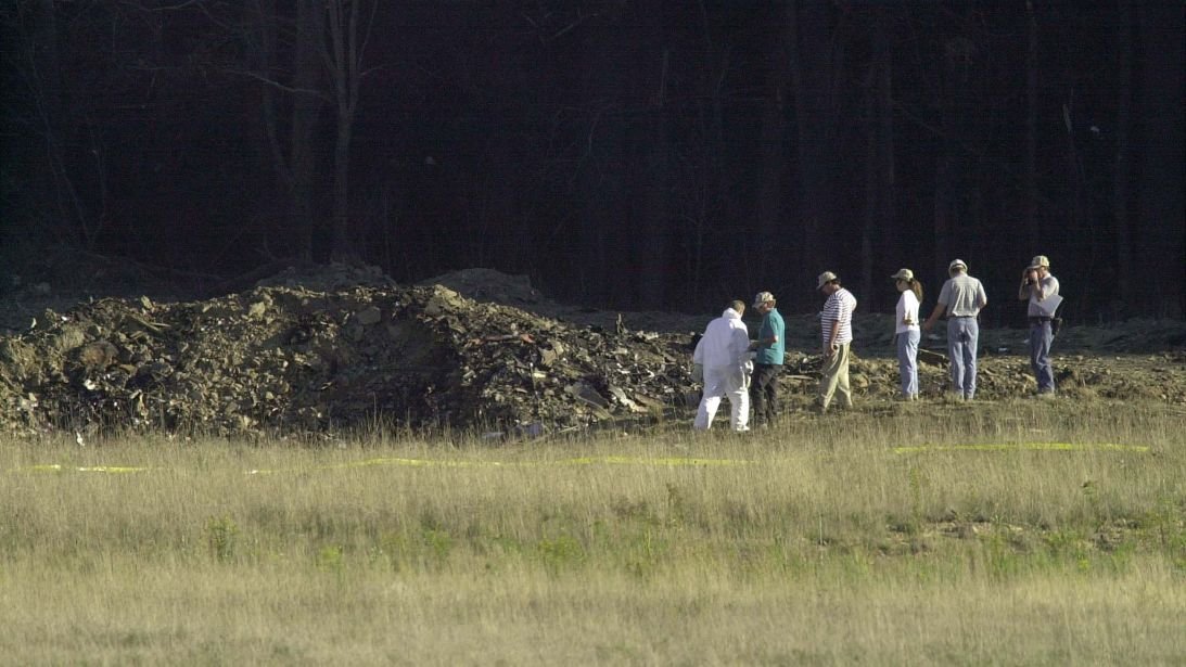 At 10:03 a.m., United Airlines Flight 93 — traveling from Newark, New Jersey, to San Francisco — crashed in a field near Shanksville, Pennsylvania. It is believed that the hijackers crashed the plane in that location, rather than their unknown target, after the passengers and crew tried to retake control of the flight deck.