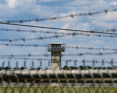 Barbed wire fence around prison